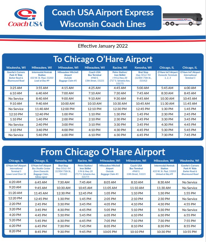 Introducir 98+ imagen coach usa madison to o’hare schedule