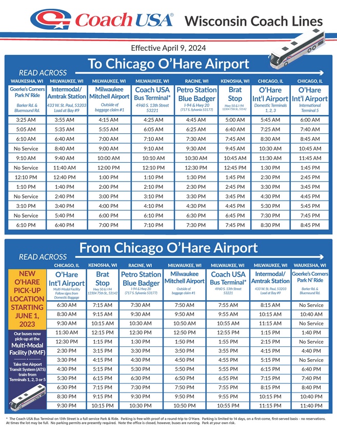 Coach USA Airport Express Schedule - Apr 9, 2024