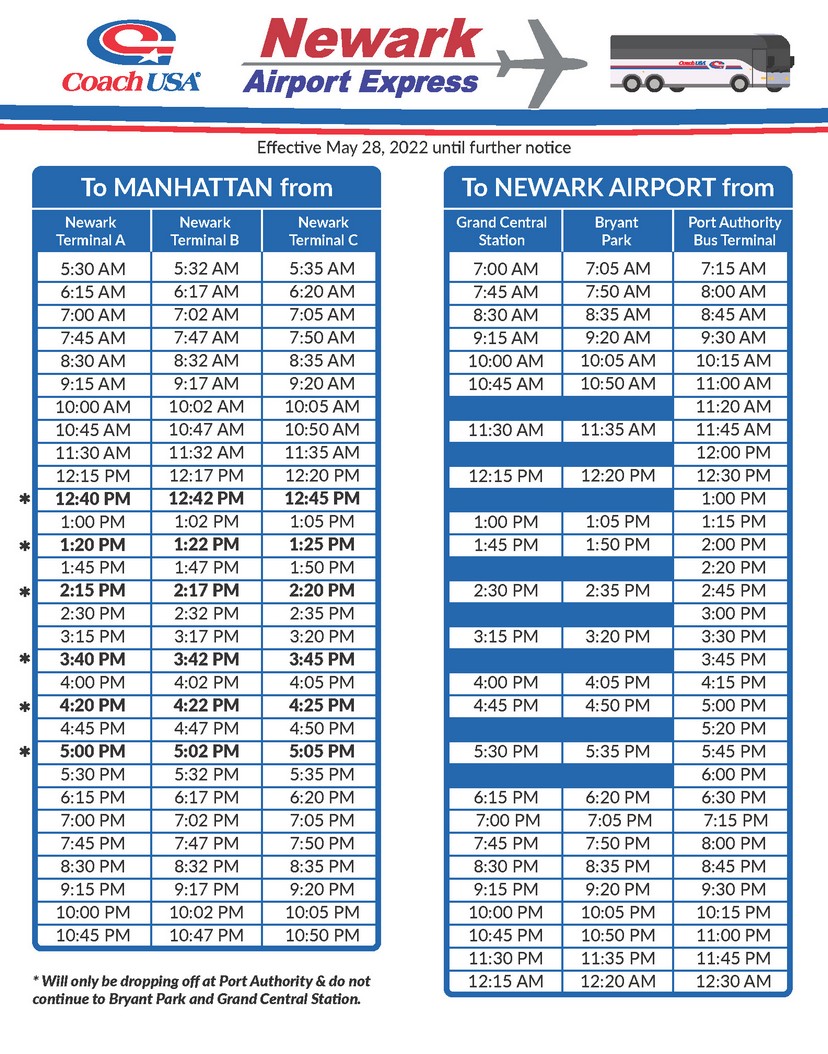 Coach USA / Newark Airport Express ‐ Temporary Schedule Coach USA