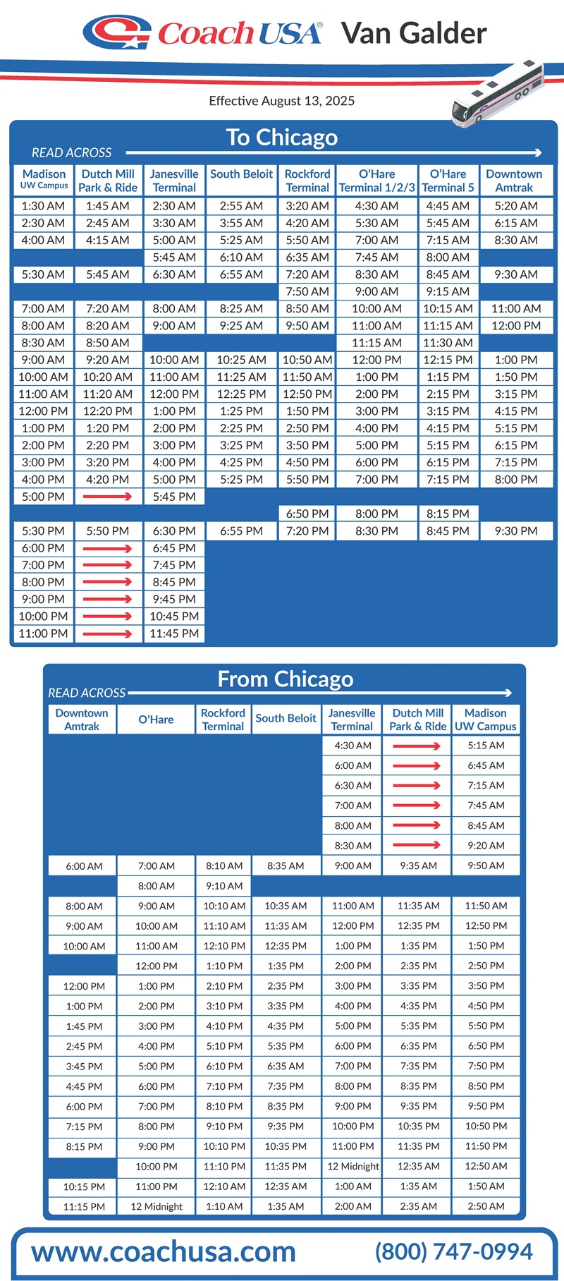 Van Galder Schedule - Aug 13 2025